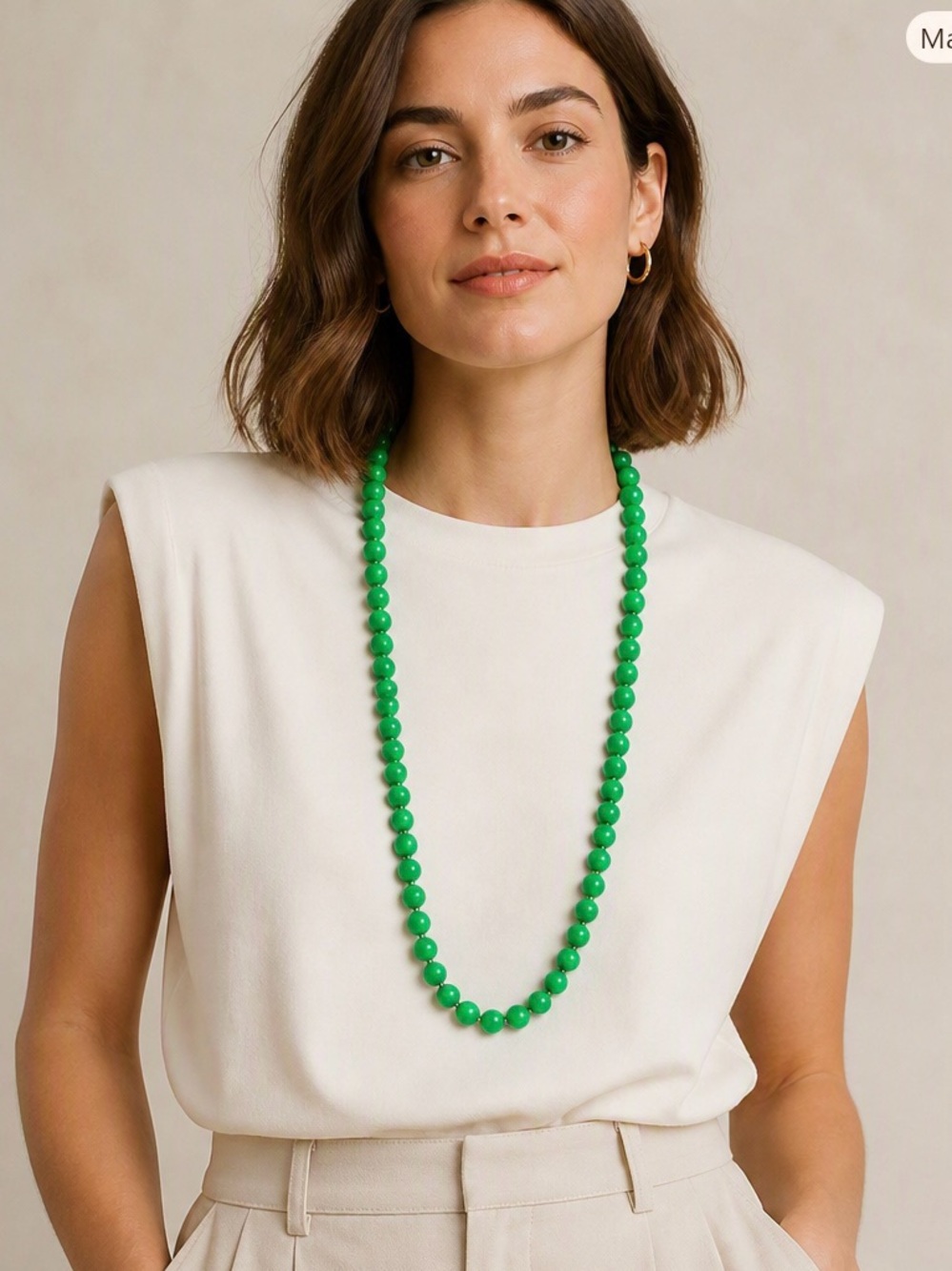 Vintage Silver-Tone Green Lucite Beaded Necklace 30' Long